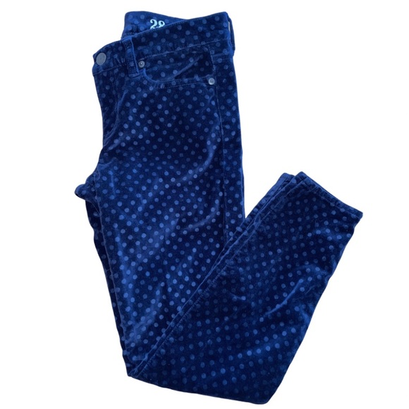 J.Crew Women’s Navy Blue Polka-Dot Velvet Toothpick Skinny Leg Pants Size 28 - Picture 2 of 5
